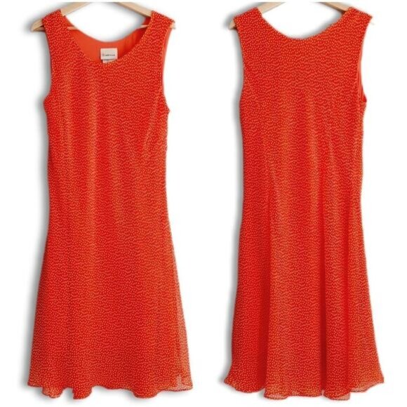 TRADITION Polka-Dot Sleeveless Flowy Midi Dress Orange & White Sz 18 - Picture 7 of 11